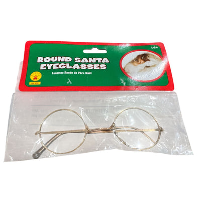 Round Santa Eyeglasses Costume Accessory For Adults & Teens Gold Frame