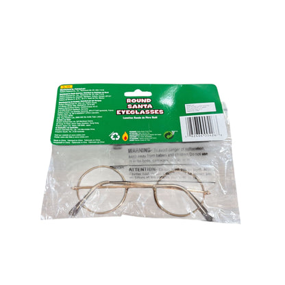 Round Santa Eyeglasses Costume Accessory For Adults & Teens Gold Frame