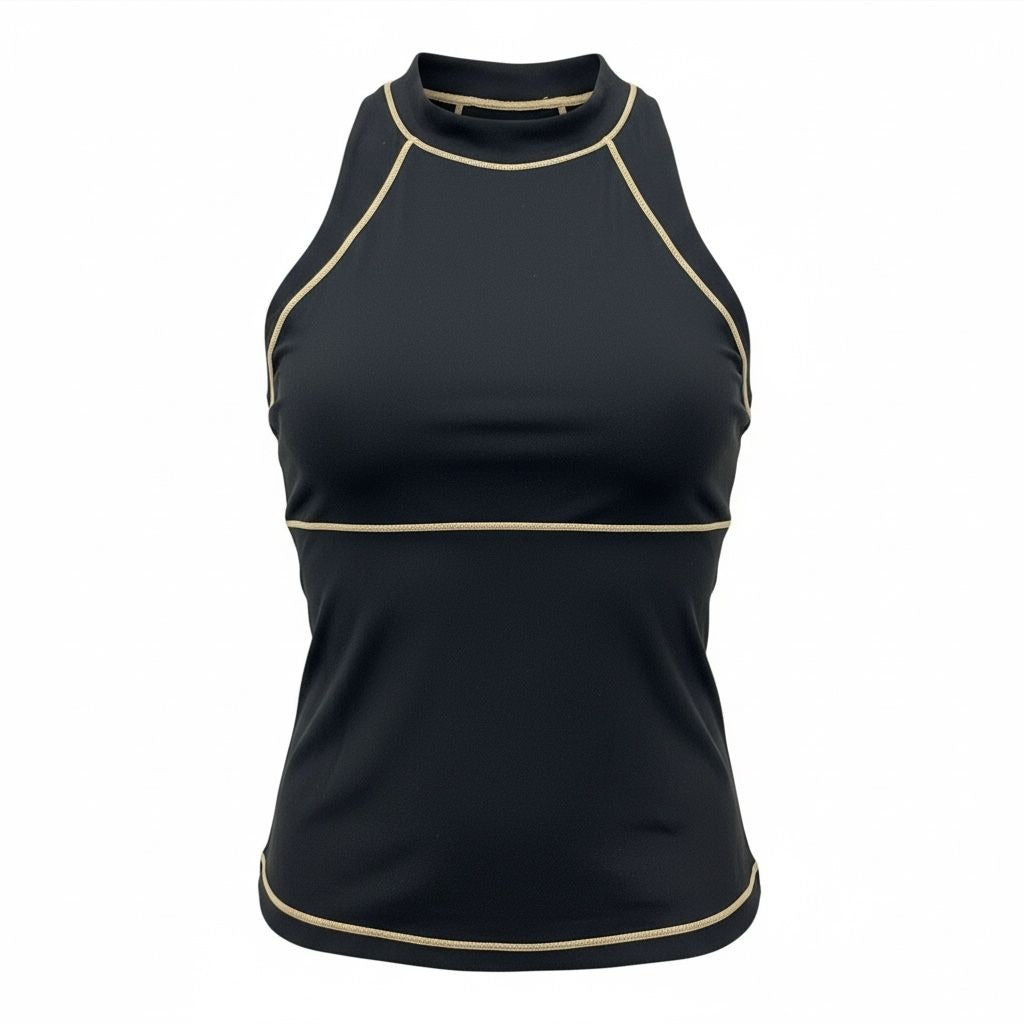 Underdays Black High-Neck Tank Top With Gold Stitching XS