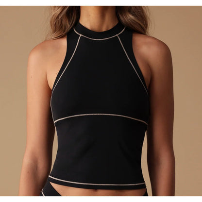 Underdays Black High-Neck Tank Top With Gold Stitching XS