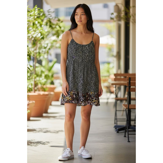 BP. Black Mixed Cara Floral Mini Dress S Adjustable Straps
