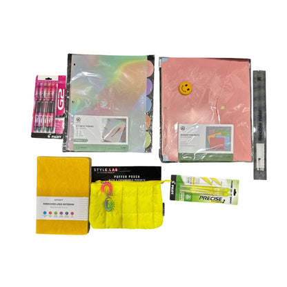 8 pcs. All In Motion Yellow Backpack With School Supplies Set - Includes Pens, Notebook, Dividers, Binder Pockets & More