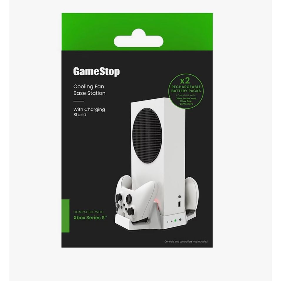 GameStop Cooling Fan Base Station & Charging Stand For Xbox Series S Controllers With Rechargeable Batteries