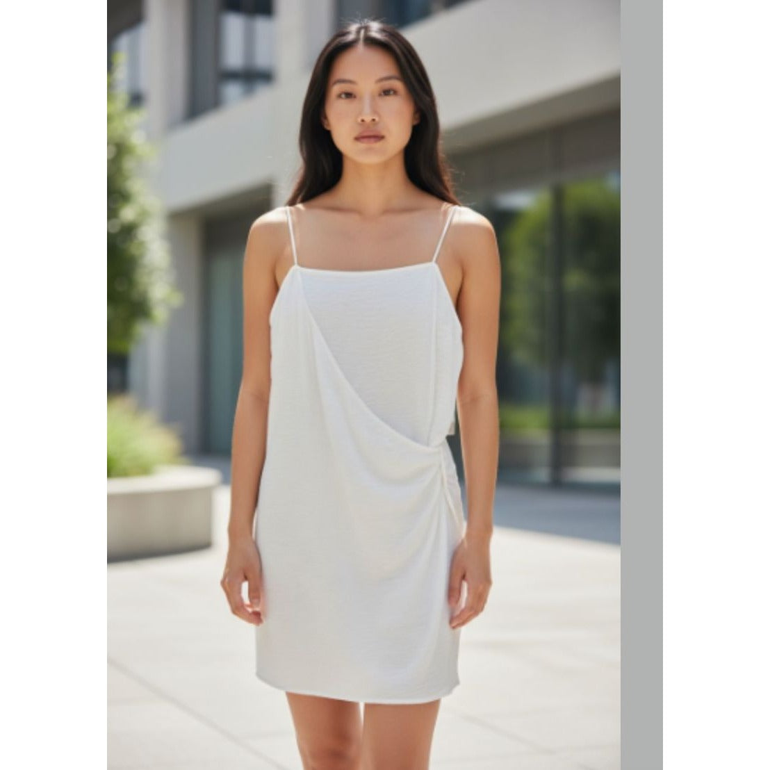 BP. White Draped Mini Slip Dress XXS Adjustable Straps