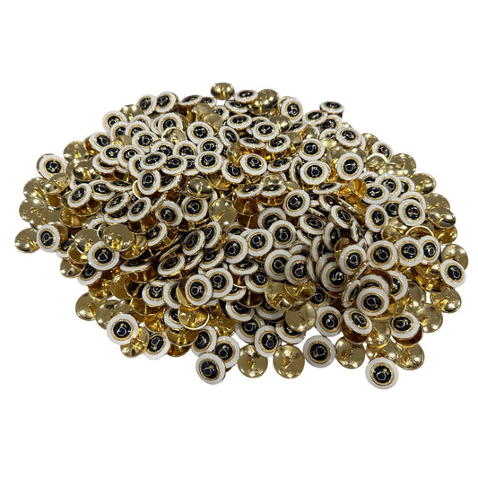 Gold & Black Shank Buttons With White Edge Round Design Bulk Lot 0.5 Inch Diameter Craft Or Sewing Set 400+