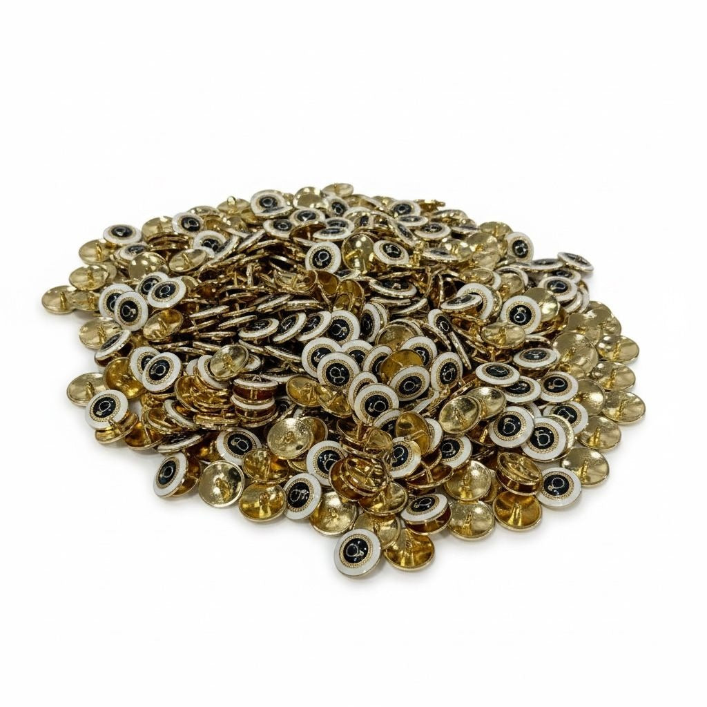 Gold & Black Shank Buttons With White Edge Round Design Bulk Lot 0.5 Inch Diameter Craft Or Sewing Set 400+