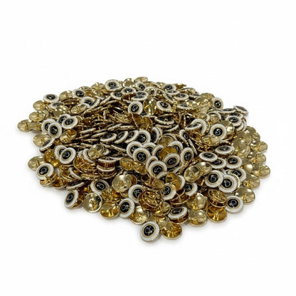 Gold & Black Shank Buttons With White Edge Round Design Bulk Lot 0.5 Inch Diameter Craft Or Sewing Set 400+