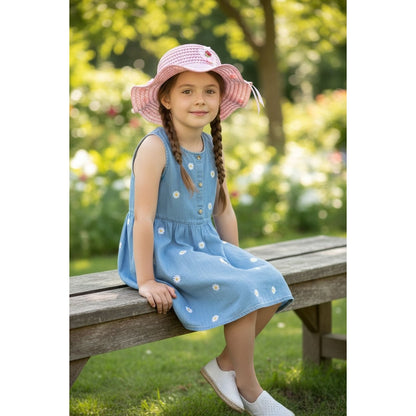 Pink Straw Set of 10pcs Sun Hat For Girls With Ribbon Bow & Floral Accents, Lightweight & Breathable