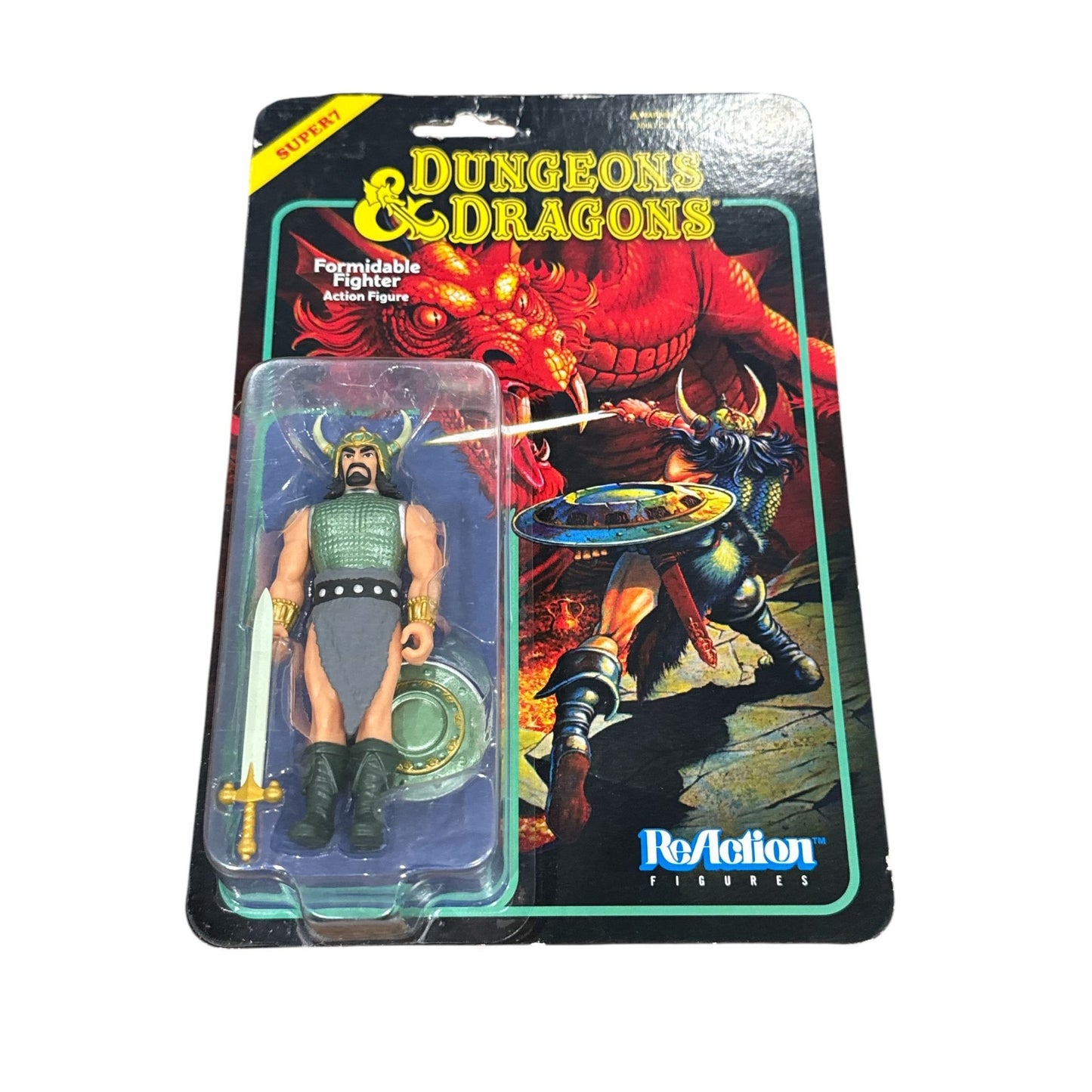 Dungeons & Dragons Formidable Fighter Action Figure By Super7 ReAction Longsword and Shield Collectible Sealed Packaging