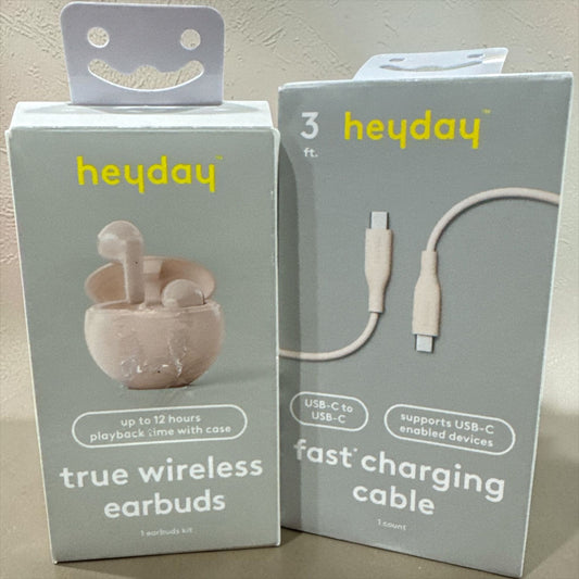 Heyday True Wireless Earbuds With Charging Case & USB-C Fast Charging Cable 3ft Beige