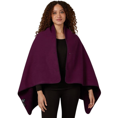 Fleece Lined Sherpa Blanket Cape Wrap 54"W X 33"L Heat Retention Plum Purple