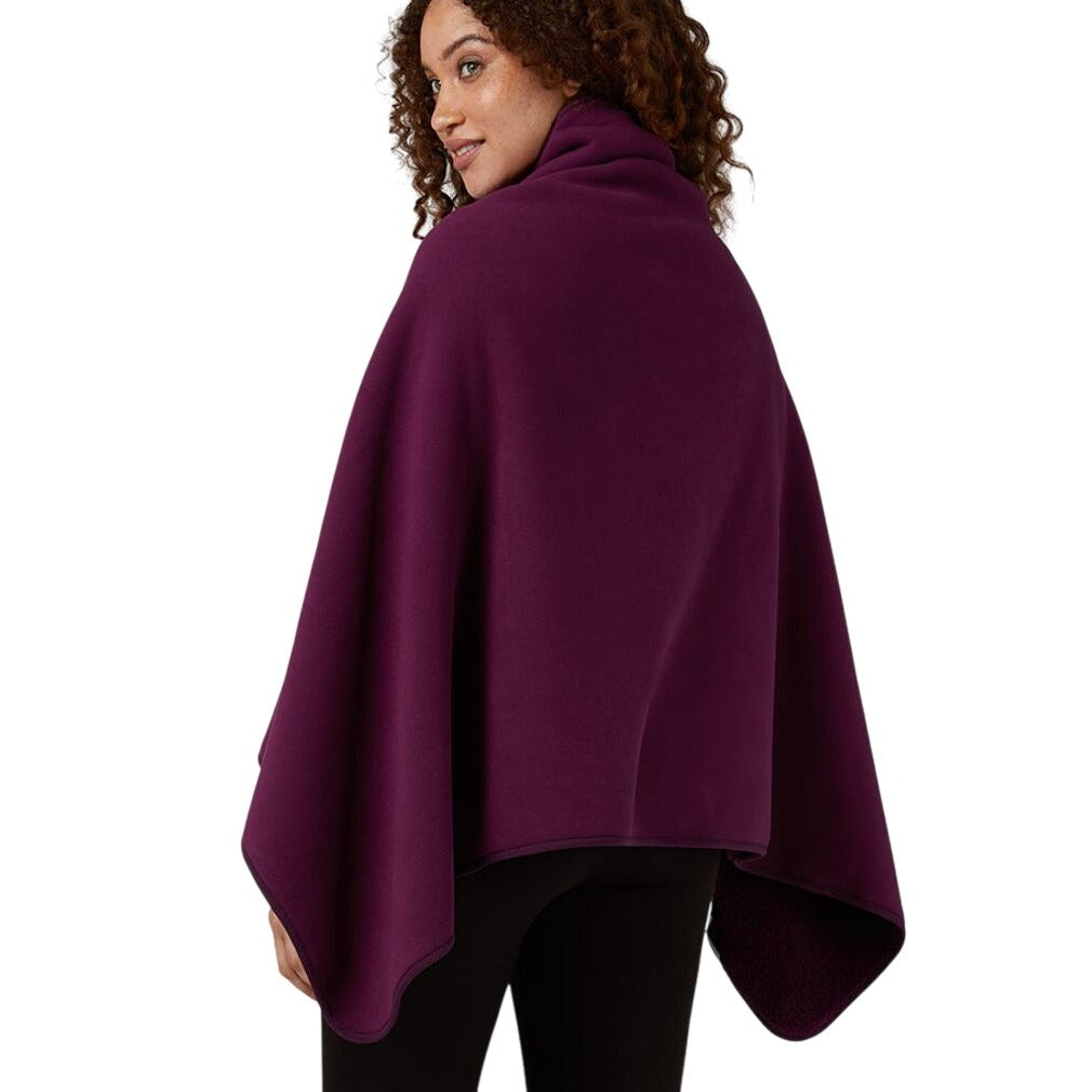 Fleece Lined Sherpa Blanket Cape Wrap 54"W X 33"L Heat Retention Plum Purple