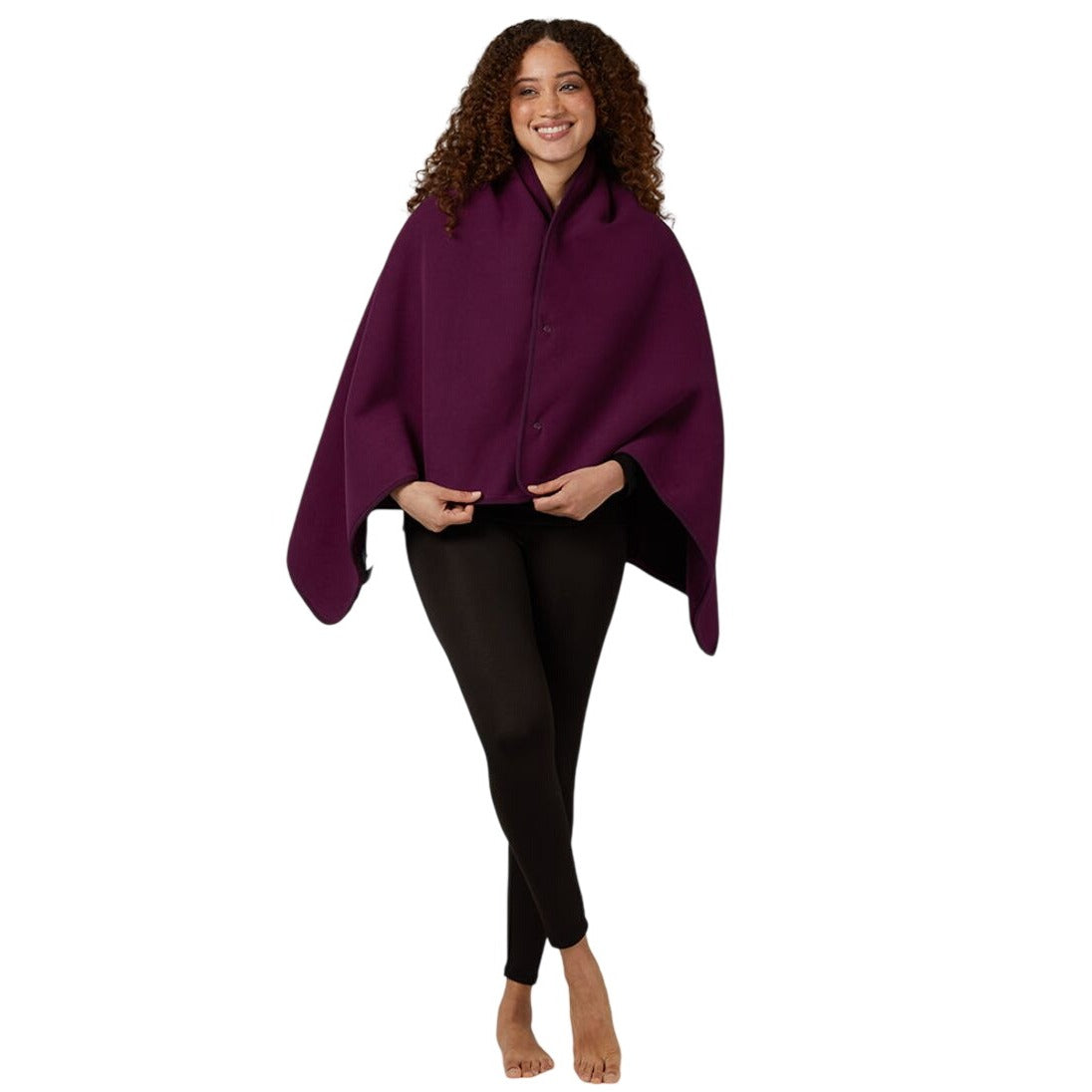 Fleece Lined Sherpa Blanket Cape Wrap 54"W X 33"L Heat Retention Plum Purple
