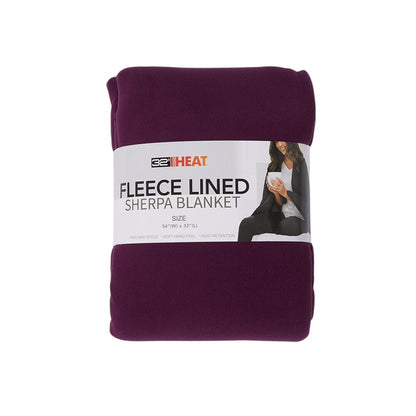 Fleece Lined Sherpa Blanket Cape Wrap 54"W X 33"L Heat Retention Plum Purple