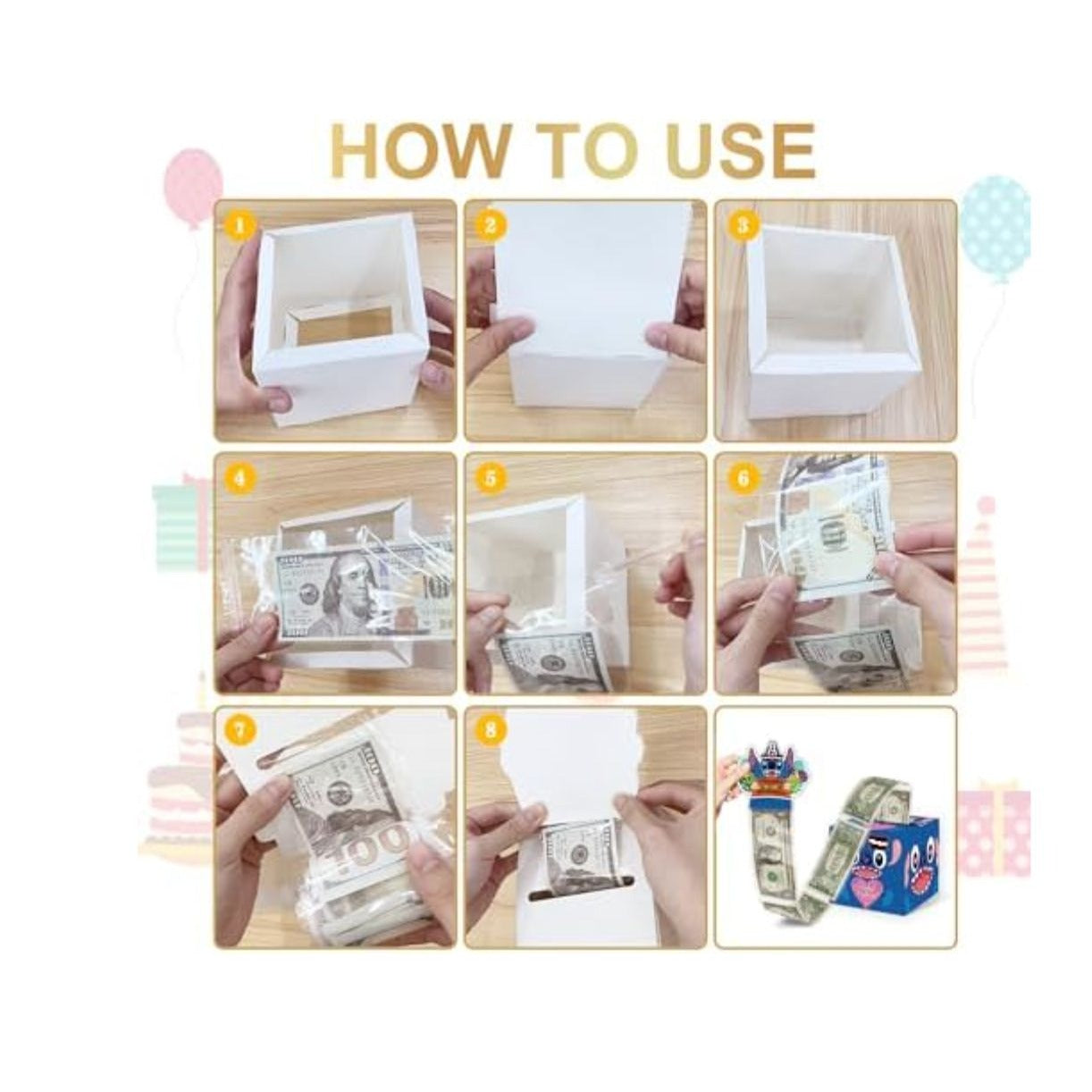 Happy Birthday Money Gift Box With Cartoon Design & Pull-Out Money Holder For Kids