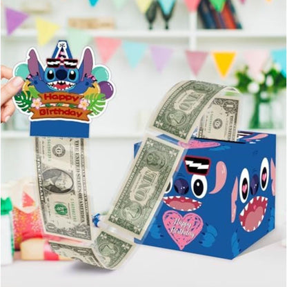 Happy Birthday Money Gift Box With Cartoon Design & Pull-Out Money Holder For Kids