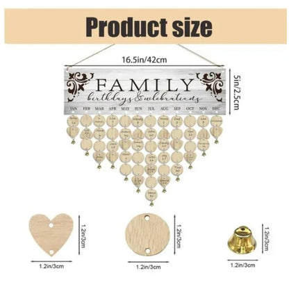 Family Birthday & Celebration Reminder Calendar With Wooden Tags 16.5" x 5" Rustic Wall Hanging