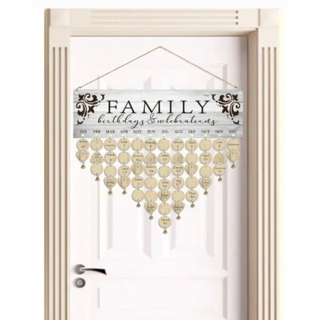 Family Birthday & Celebration Reminder Calendar With Wooden Tags 16.5" x 5" Rustic Wall Hanging
