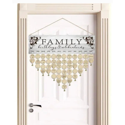 Family Birthday & Celebration Reminder Calendar With Wooden Tags 16.5" x 5" Rustic Wall Hanging