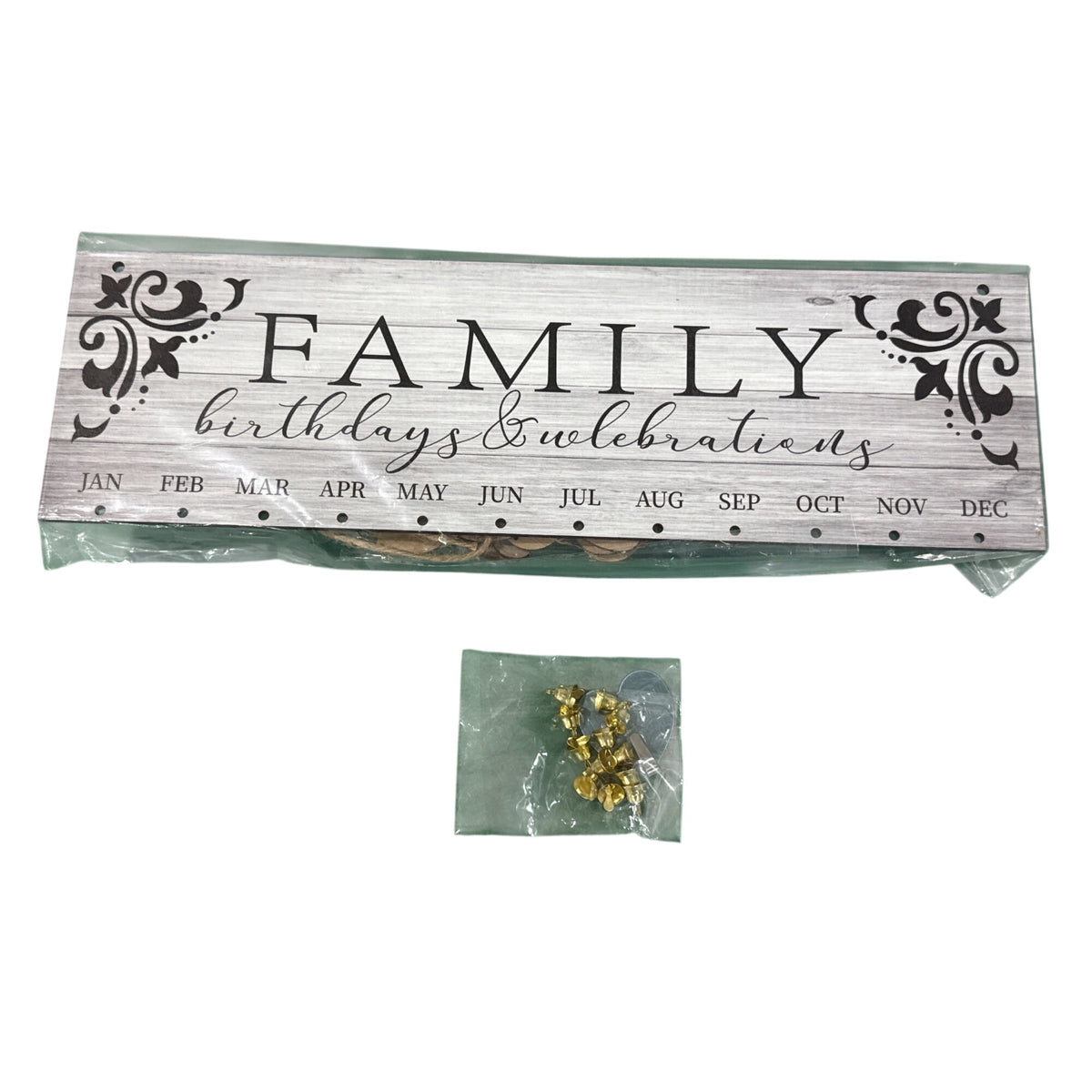 Family Birthday & Celebration Reminder Calendar With Wooden Tags 16.5" x 5" Rustic Wall Hanging
