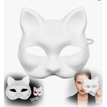 10PCS White Cat Masks, Cosplay Costume DIY Unpainted Masquerade Mask Animal Mask for Masquerade Cosplay Party