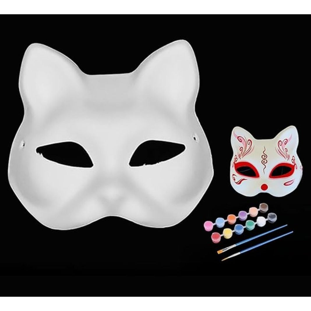 10PCS White Cat Masks, Cosplay Costume DIY Unpainted Masquerade Mask Animal Mask for Masquerade Cosplay Party