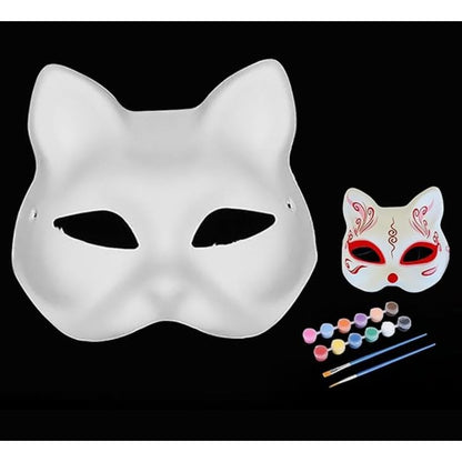 10PCS White Cat Masks, Cosplay Costume DIY Unpainted Masquerade Mask Animal Mask for Masquerade Cosplay Party