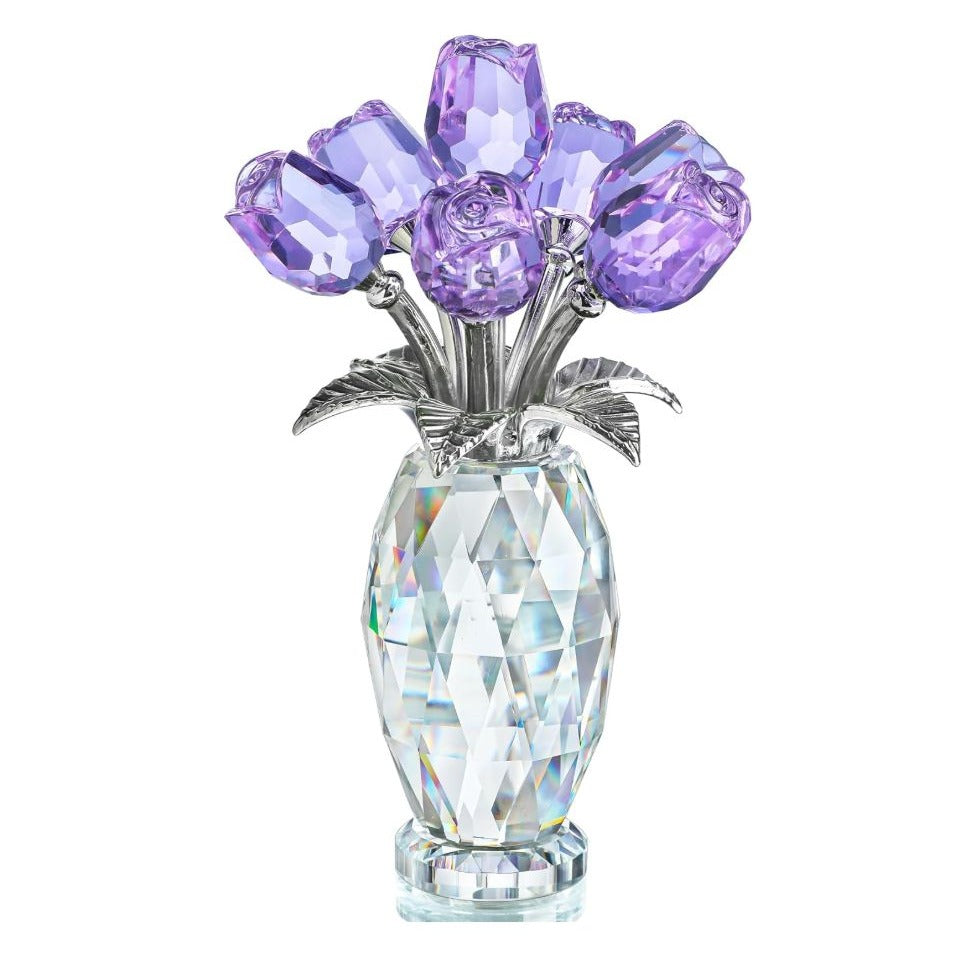 H&D Purple Crystal Rose Flower Bouquet In Clear Vase Handmade Decorative Ornament With Gift Box