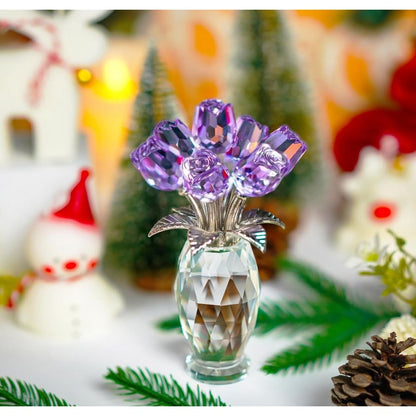 H&D Purple Crystal Rose Flower Bouquet In Clear Vase Handmade Decorative Ornament With Gift Box