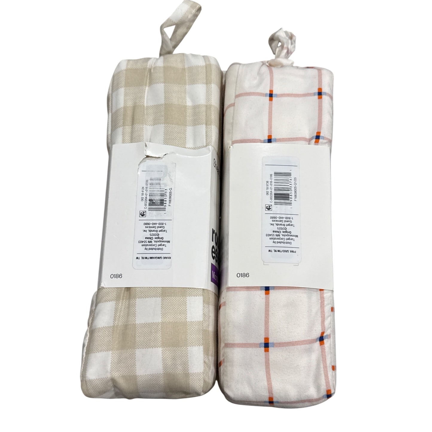 Room Essentials Twin XL Sheet Set Microfiber Beige Checkered & Pink Plaid Pattern Wrinkle Resistant