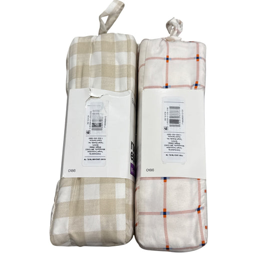 Room Essentials Twin XL Sheet Set Microfiber Beige Checkered & Pink Plaid Pattern Wrinkle Resistant