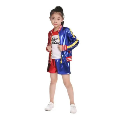 Harley Quinn Girls Costume Set Daddys Lil Monster Shirt Jacket Shorts Gloves M