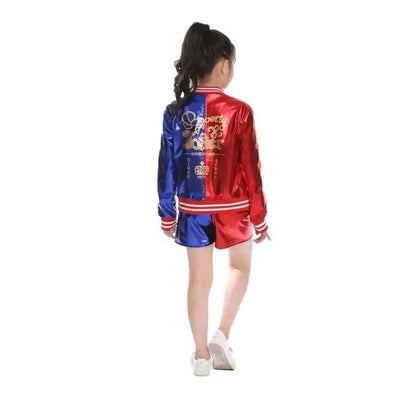 Harley Quinn Girls Costume Set Daddys Lil Monster Shirt Jacket Shorts Gloves M