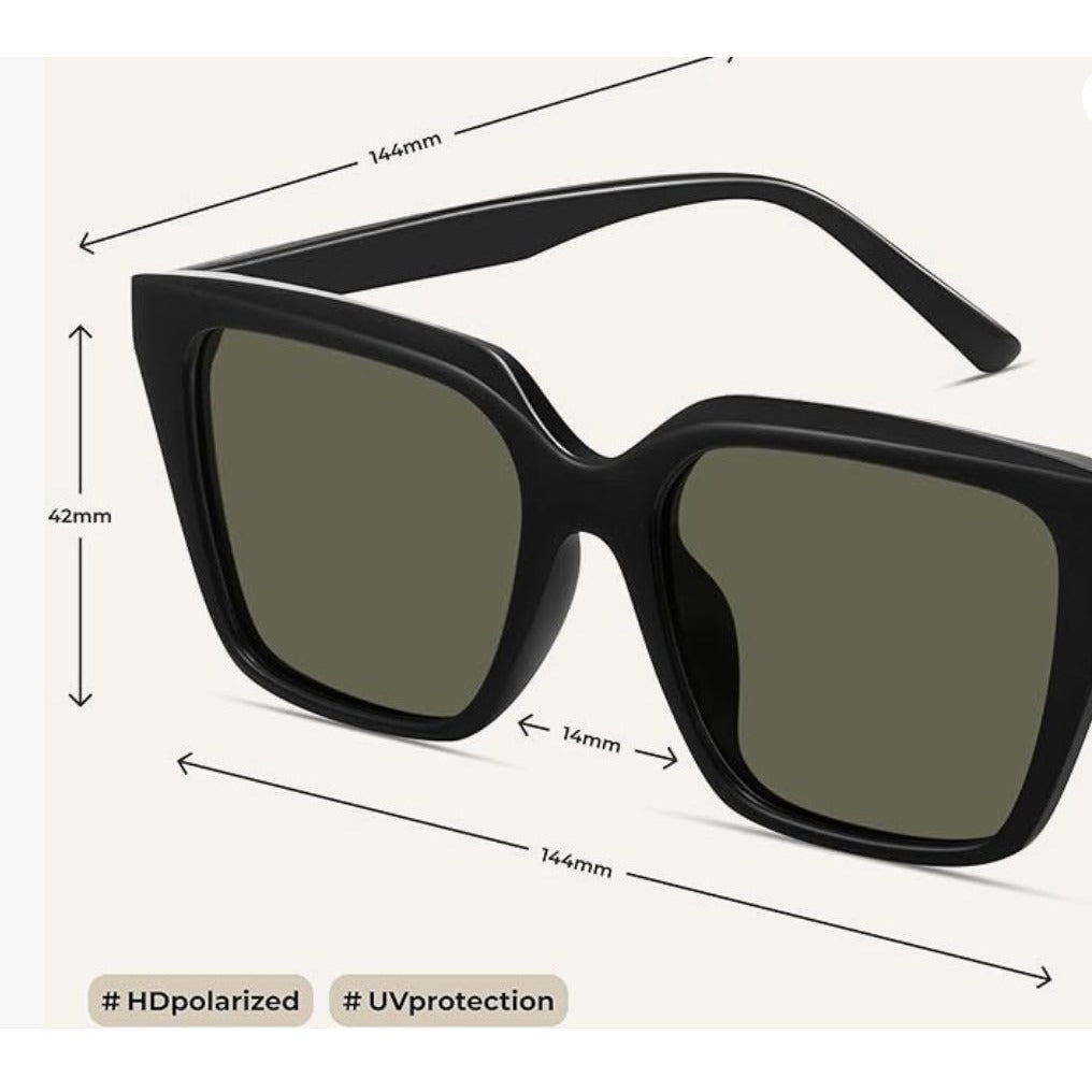 Oversized Polarized UV400 Sunglasses For Women Black Square Frame Timeless Design