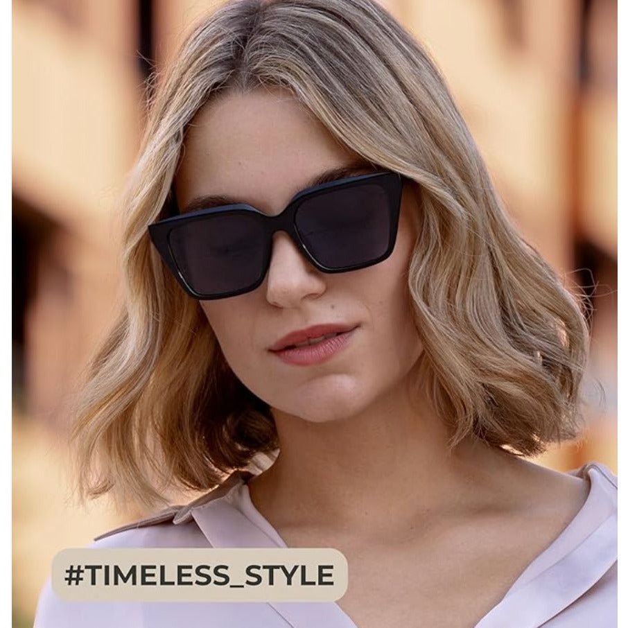 Oversized Polarized UV400 Sunglasses For Women Black Square Frame Timeless Design