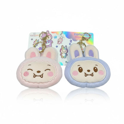 Cute Bunny Plush Keychain Set - Pink & Blue Danbar Korea Soft Fuzzy Material Adorable Smiling Faces Perfect For Bags & Keys