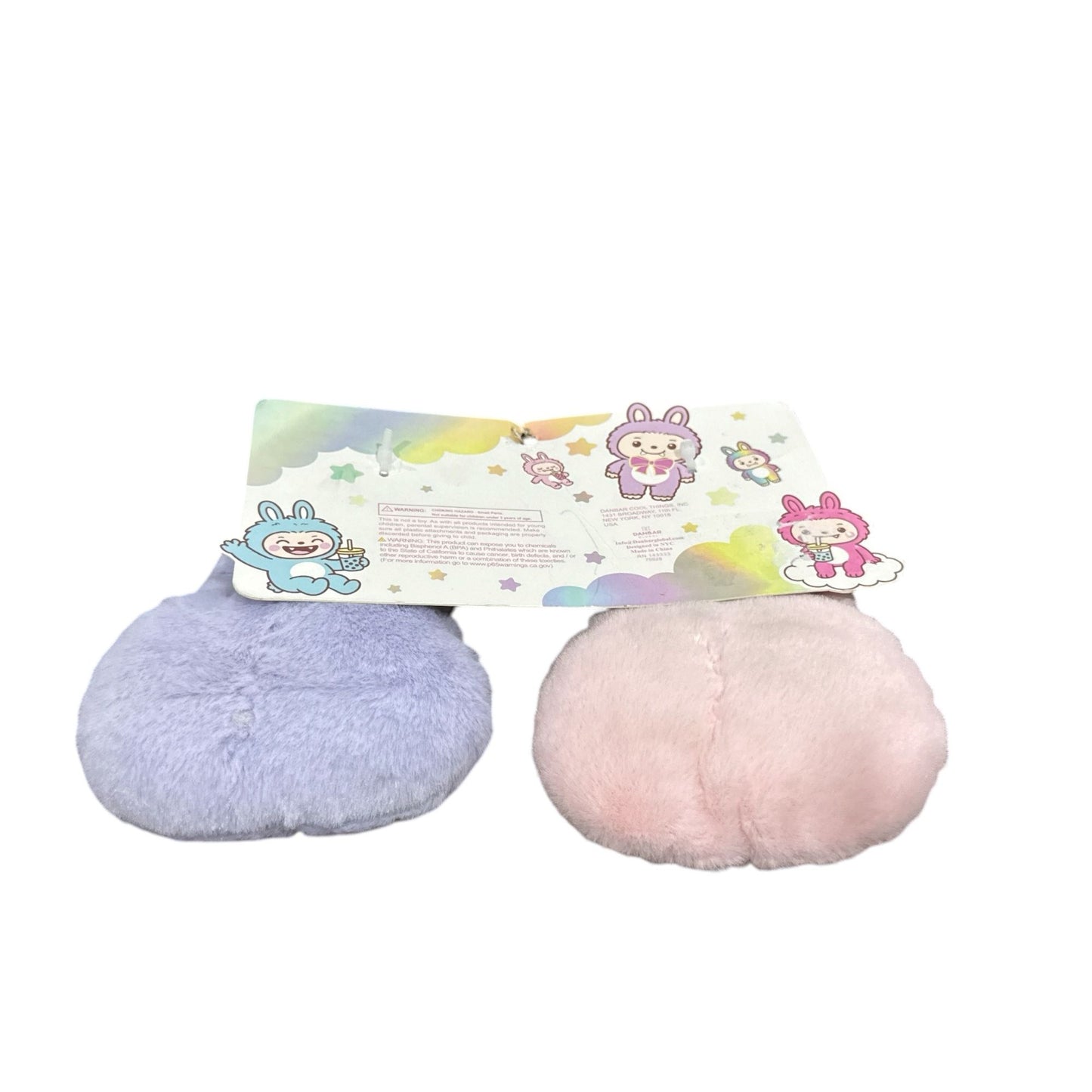 Cute Bunny Plush Keychain Set - Pink & Blue Danbar Korea Soft Fuzzy Material Adorable Smiling Faces Perfect For Bags & Keys