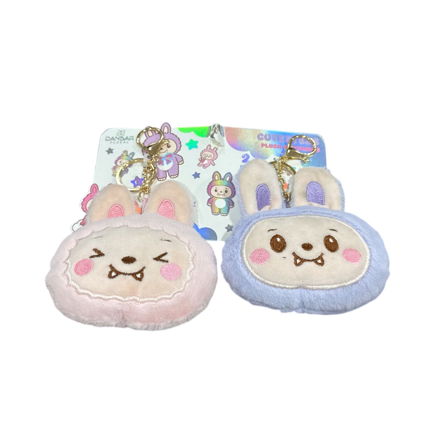 Cute Bunny Plush Keychain Set - Pink & Blue Danbar Korea Soft Fuzzy Material Adorable Smiling Faces Perfect For Bags & Keys