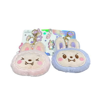 Cute Bunny Plush Keychain Set - Pink & Blue Danbar Korea Soft Fuzzy Material Adorable Smiling Faces Perfect For Bags & Keys
