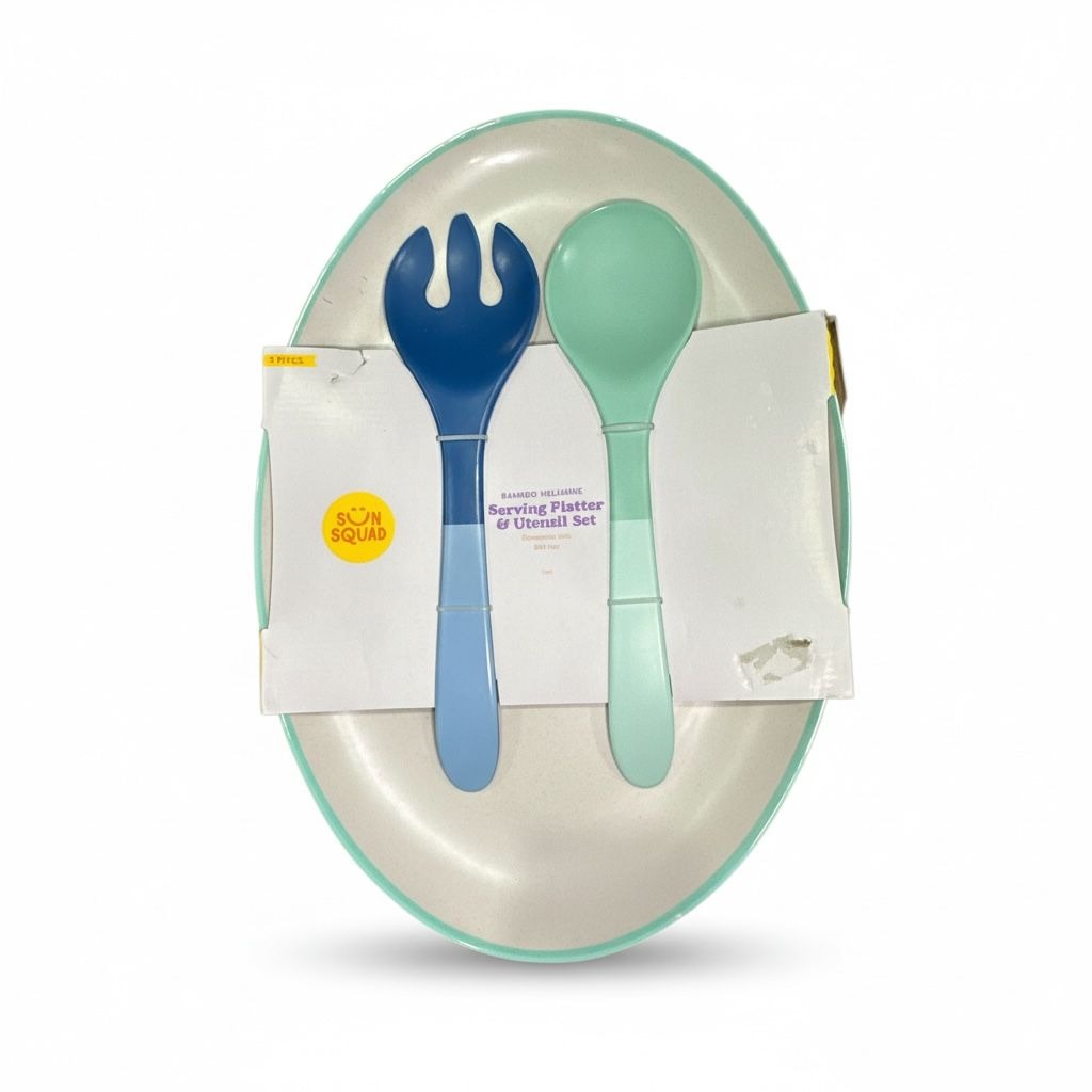 Sun Squad 18" Oval Serve Platter with Utensils- 3 Pieces