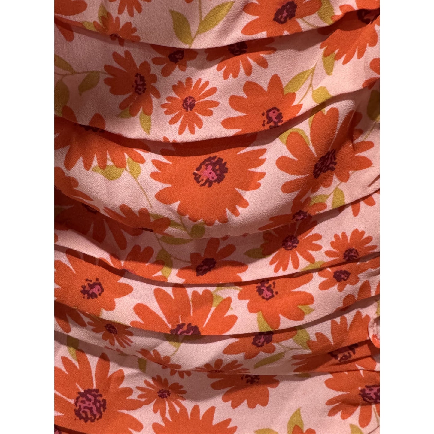 Nicole Miller Floral Print Ruched Long Sleeve Dress Square Neckline Size 10 Pink & Orange