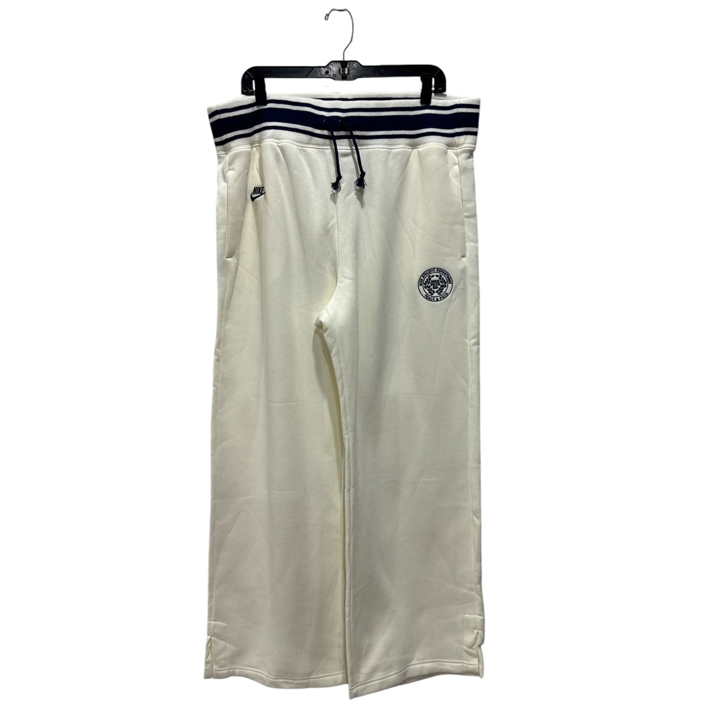 Nike Men's Athletic Track Pants XL With Embroidered Logo, Elastic Waistband & Drawstrings, White/Navy Cotton Blend