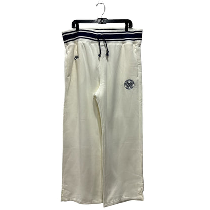 Nike Men's Athletic Track Pants XL With Embroidered Logo, Elastic Waistband & Drawstrings, White/Navy Cotton Blend