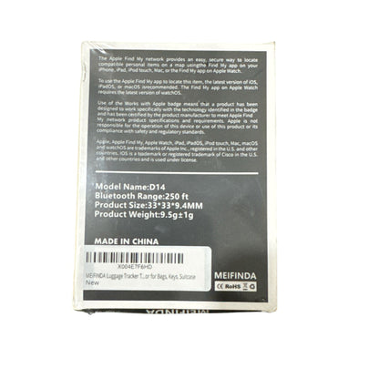 Meifinda Bluetooth 4pcs. Luggage Tracker Compatible With Apple Find My Black 250ft Range New In Box