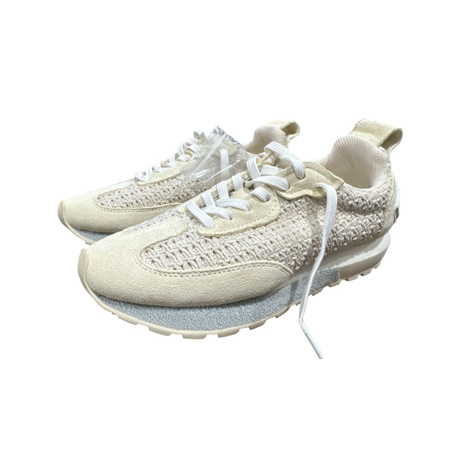 Vintage-Style Beige SIZE 6 Athletic Sneakers With Woven Knit Upper & Suede Accents, Lace-Up Design, Extra Laces Included, Lightweight Sole