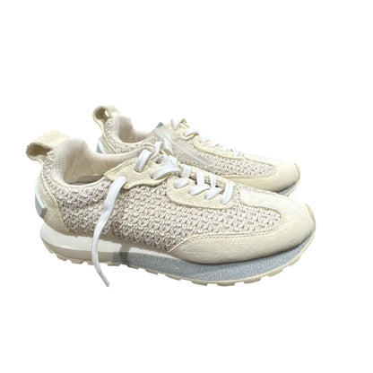 Vintage-Style Beige SIZE 6 Athletic Sneakers With Woven Knit Upper & Suede Accents, Lace-Up Design, Extra Laces Included, Lightweight Sole