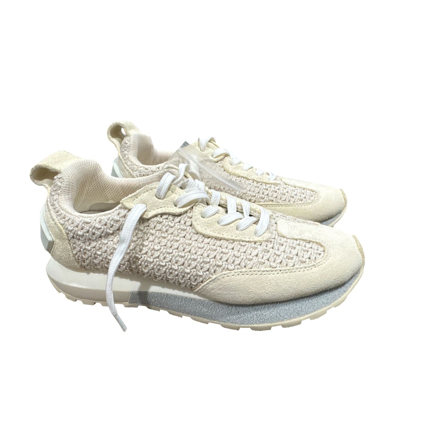 Vintage-Style Beige SIZE 6 Athletic Sneakers With Woven Knit Upper & Suede Accents, Lace-Up Design, Extra Laces Included, Lightweight Sole