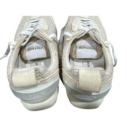 Vintage-Style Beige SIZE 6 Athletic Sneakers With Woven Knit Upper & Suede Accents, Lace-Up Design, Extra Laces Included, Lightweight Sole