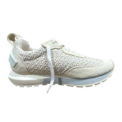Vintage-Style Beige SIZE 6 Athletic Sneakers With Woven Knit Upper & Suede Accents, Lace-Up Design, Extra Laces Included, Lightweight Sole