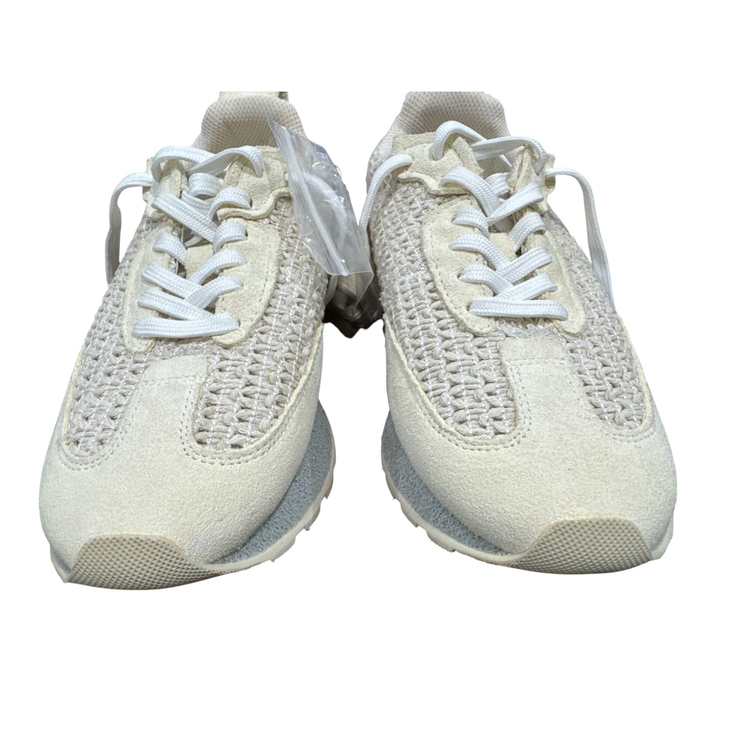 Vintage-Style Beige SIZE 6 Athletic Sneakers With Woven Knit Upper & Suede Accents, Lace-Up Design, Extra Laces Included, Lightweight Sole